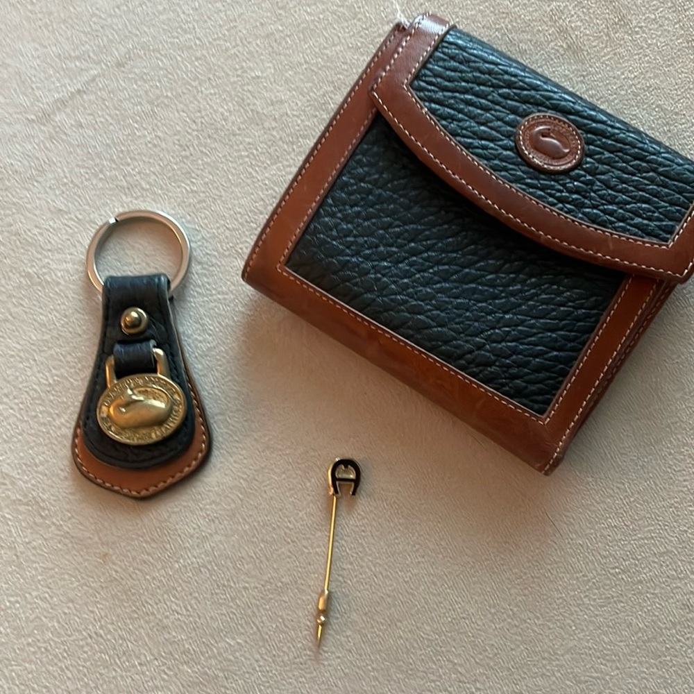 Dooney and Bourke wallet and keychain and Aigner stick pin